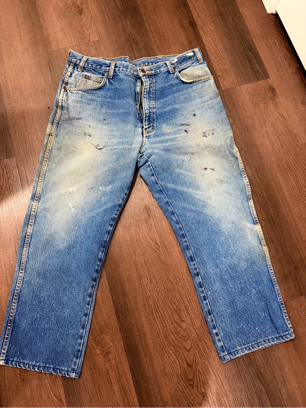 Vintage Dickies Blue Men’s Relaxed Fit Paint-Splatter Jeans